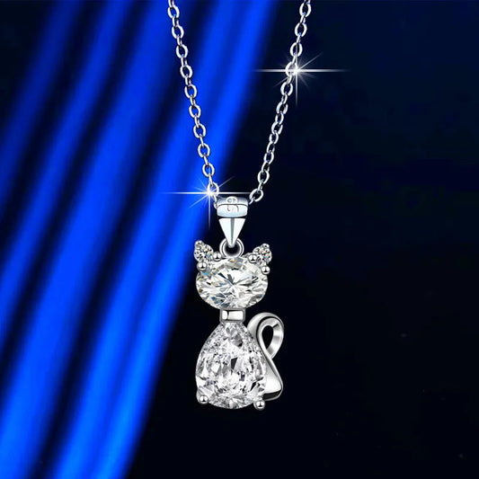 Cute Crystal Pink Cat Zircon Stone Pendant Necklace Vintage Wedding Jewelry For Women